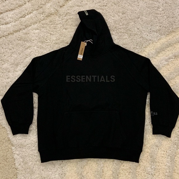 Essentials Fear of God Black on Black Puff Print Hoodie Men’s Small Medium Large - Picture 1 of 2